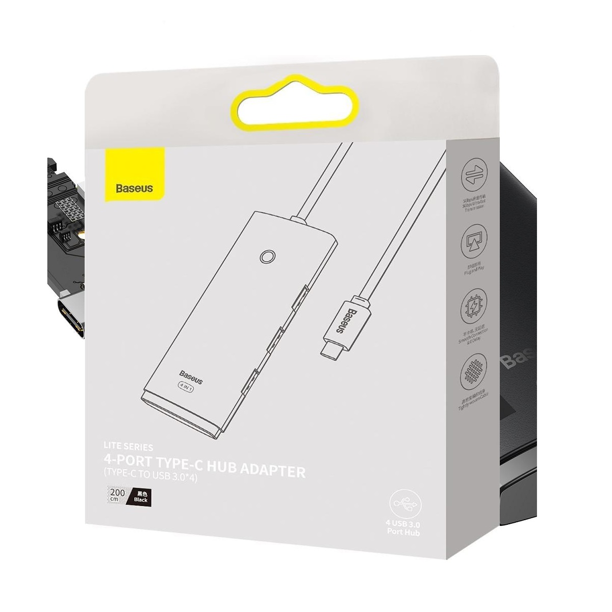 Baseus adapter HUB Lite USB-C do 4x USB 3.0 2,0m czarny / 5