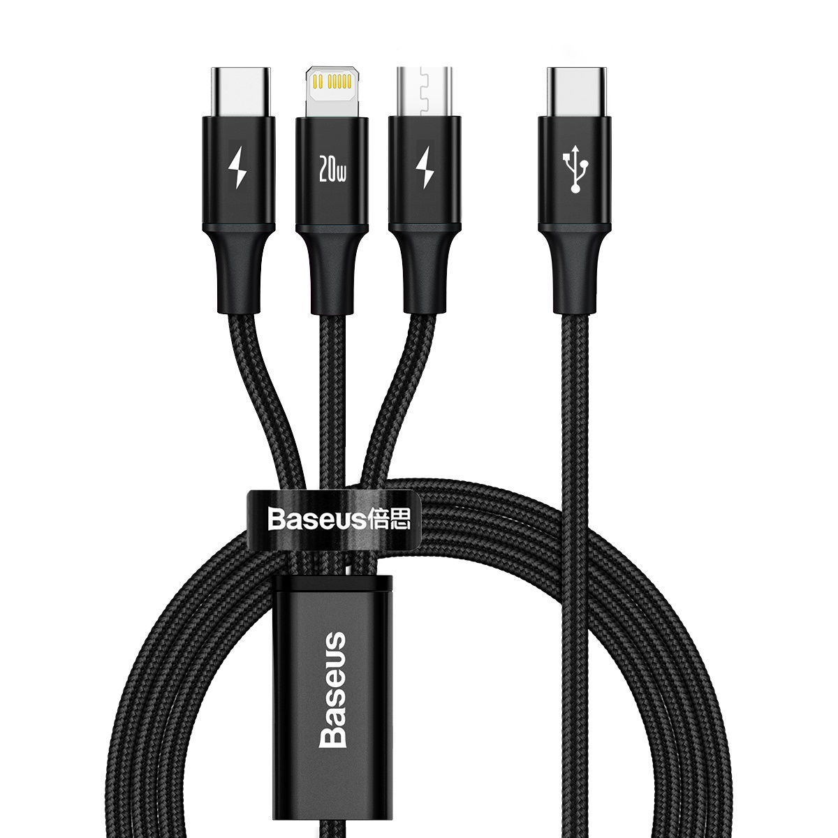 Baseus kabel 3w1 Rapid PD USB-C - micro USB + Lightning + USB-C 1,5m czarny 20W / 2