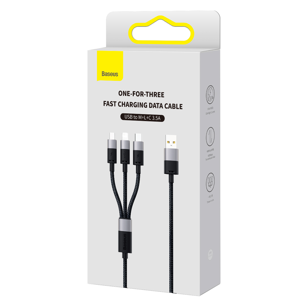 Baseus kabel 3w1 StarSpeed USB - micro USB + Lightning + USB-C 1,2m 3,5A czarny / 9