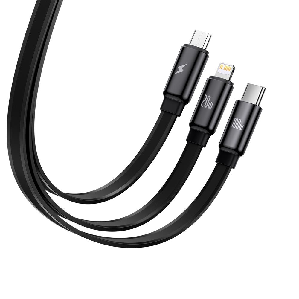 Baseus kabel 3w1 Traction USB - Lightning + USB-C + microUSB 1,7 m 100W czarny zwijany / 6