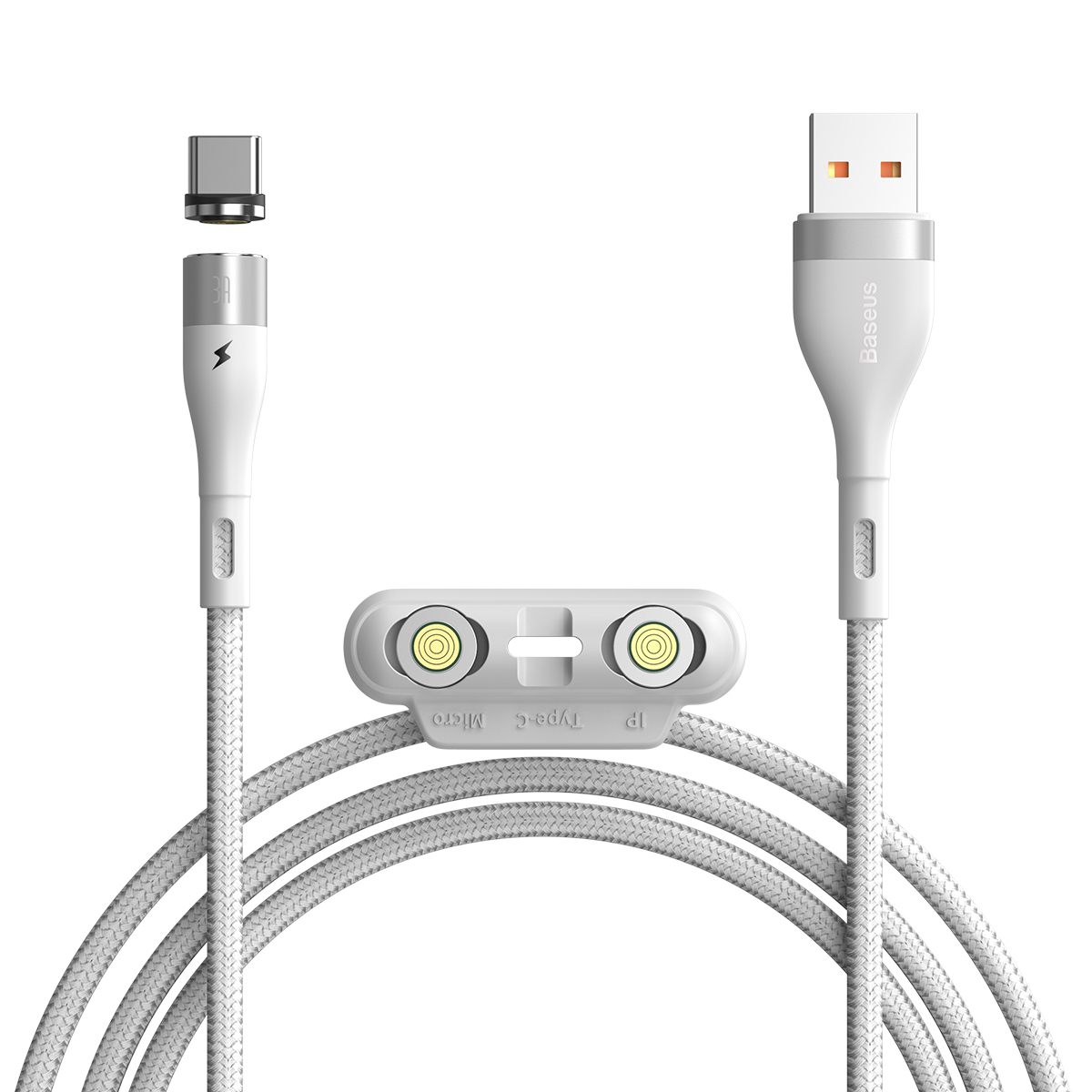 Baseus kabel magnetyczny 3w1 Zinc USB - Lightning + USB-C + microUSB 3A 1,0 m biay