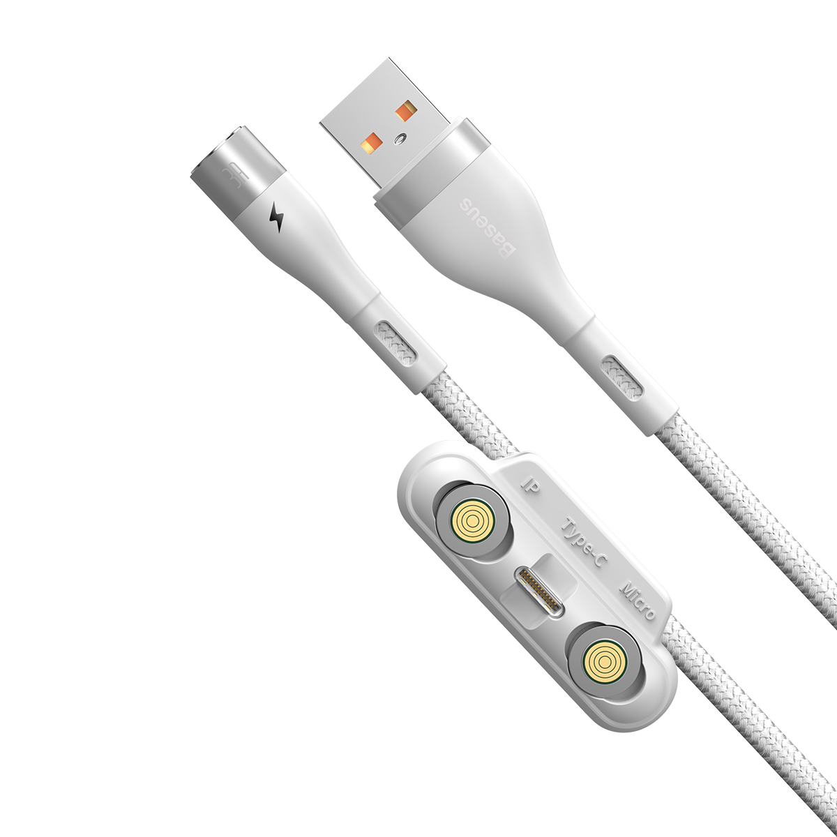 Baseus kabel magnetyczny 3w1 Zinc USB - Lightning + USB-C + microUSB 3A 1,0 m biay / 4