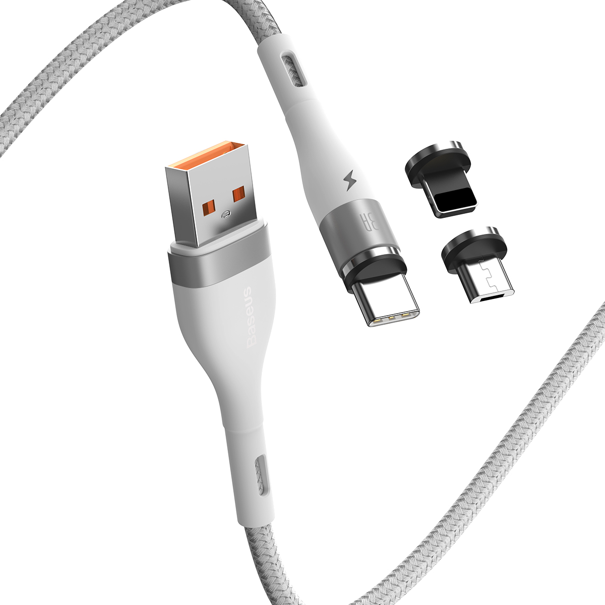 Baseus kabel magnetyczny 3w1 Zinc USB - Lightning + USB-C + microUSB 3A 1,0 m biay / 6