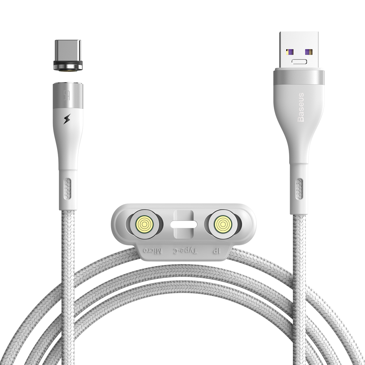 Baseus kabel magnetyczny 3w1 Zinc USB - Lightning + USB-C + microUSB 5A 1,0 m biay