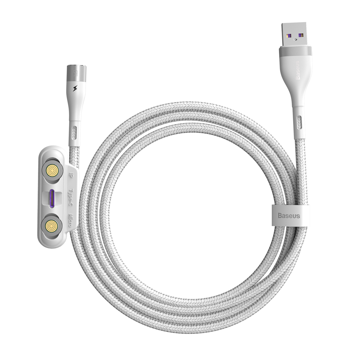 Baseus kabel magnetyczny 3w1 Zinc USB - Lightning + USB-C + microUSB 5A 1,0 m biay / 2