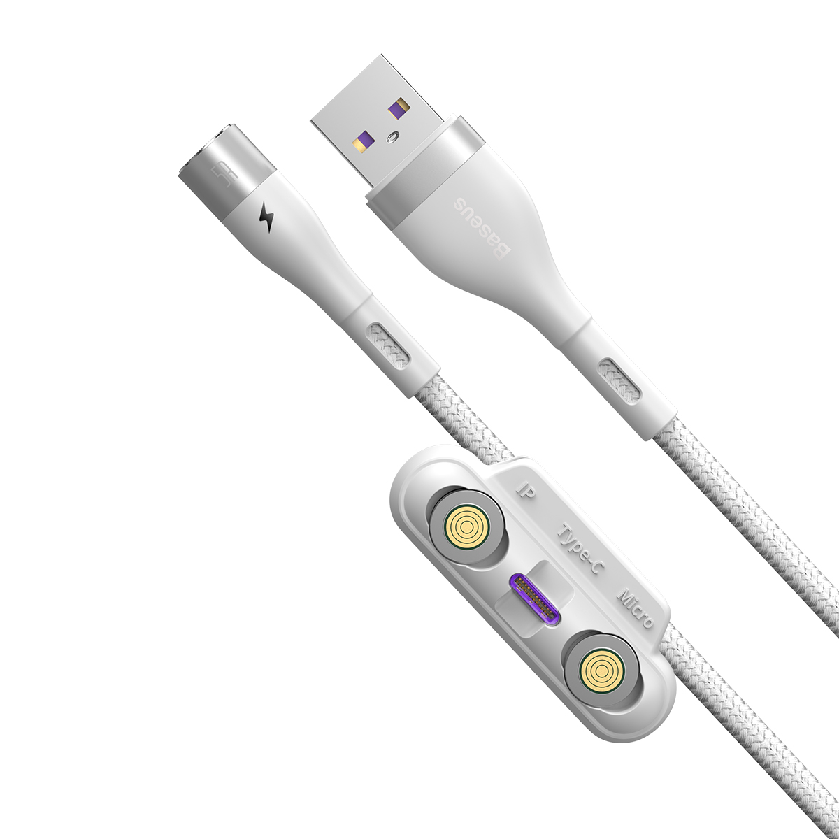 Baseus kabel magnetyczny 3w1 Zinc USB - Lightning + USB-C + microUSB 5A 1,0 m biay / 4