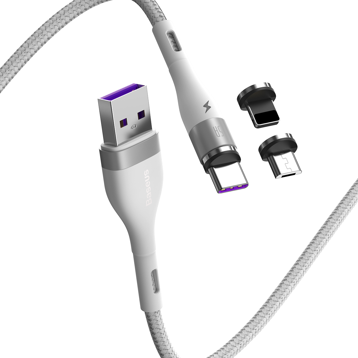 Baseus kabel magnetyczny 3w1 Zinc USB - Lightning + USB-C + microUSB 5A 1,0 m biay / 6