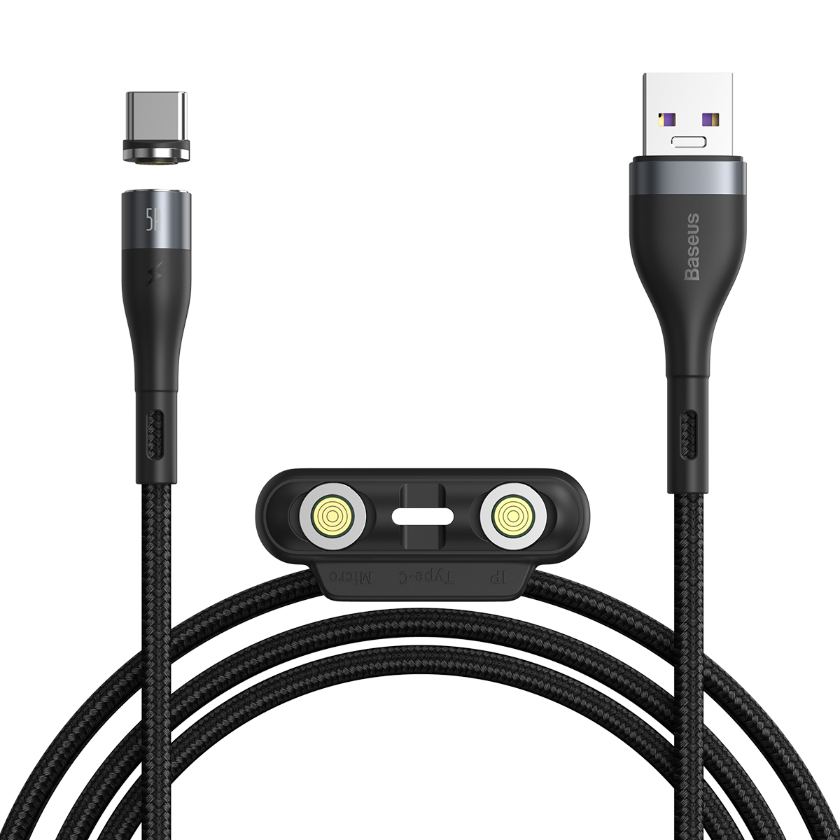 Baseus kabel magnetyczny 3w1 Zinc USB - Lightning + USB-C + microUSB 5A 1,0 m szaro-czarny