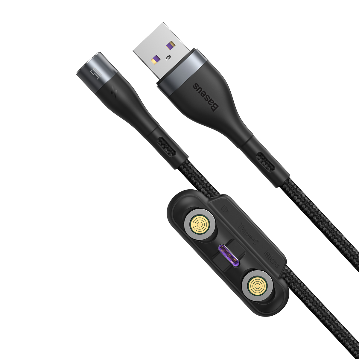 Baseus kabel magnetyczny 3w1 Zinc USB - Lightning + USB-C + microUSB 5A 1,0 m szaro-czarny / 4