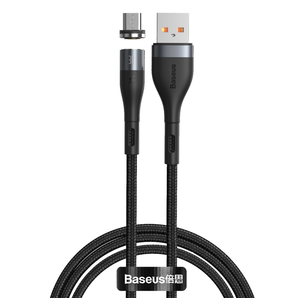 Baseus kabel magnetyczny Zinc USB - microUSB 2,1A 1,0 m szaro-czarny