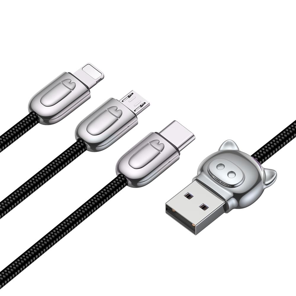 Baseus kabel Three Little Pigs 3w1 (micro/8-pin/typ-C | 1,2 m) czarny 3,5A / 3