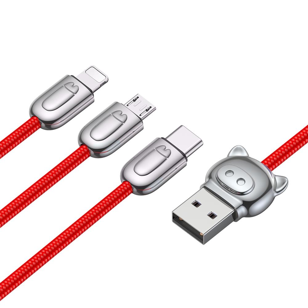 Baseus kabel Three Little Pigs 3w1 (micro/8-pin/typ-C | 1,2 m) czerwony 3,5A / 3