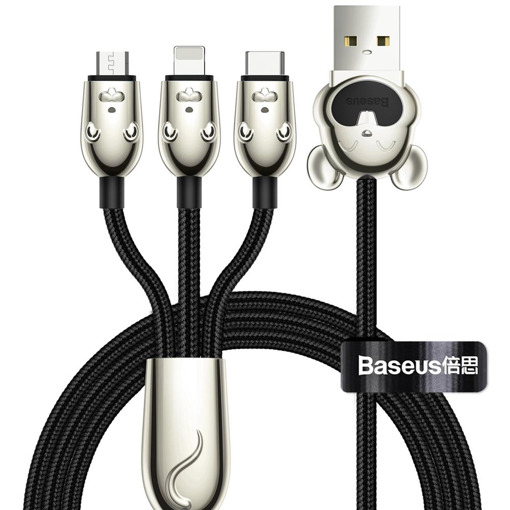 Baseus kabel Three Mouse 3w1 (micro/8-pin/typ-C | 1,2 m) czarny 3,5A