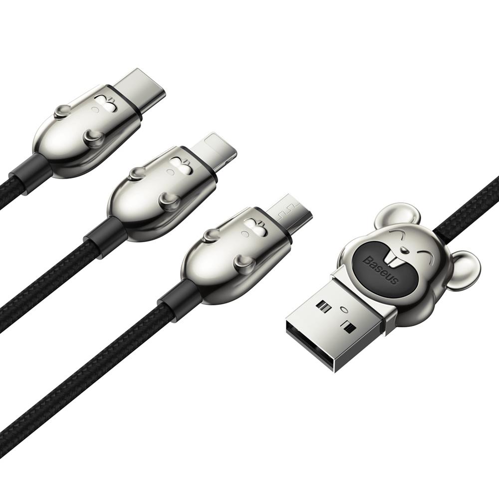 Baseus kabel Three Mouse 3w1 (micro/8-pin/typ-C | 1,2 m) czarny 3,5A / 3