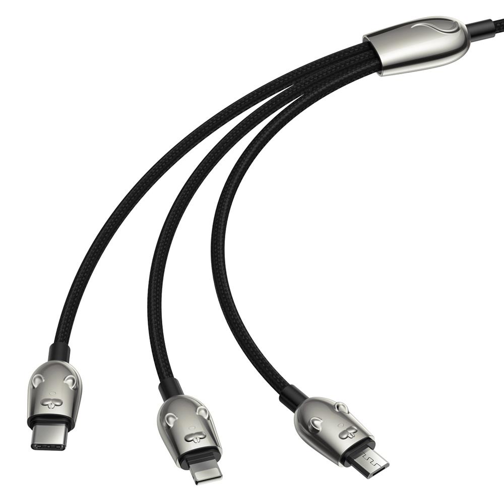 Baseus kabel Three Mouse 3w1 (micro/8-pin/typ-C | 1,2 m) czarny 3,5A / 4