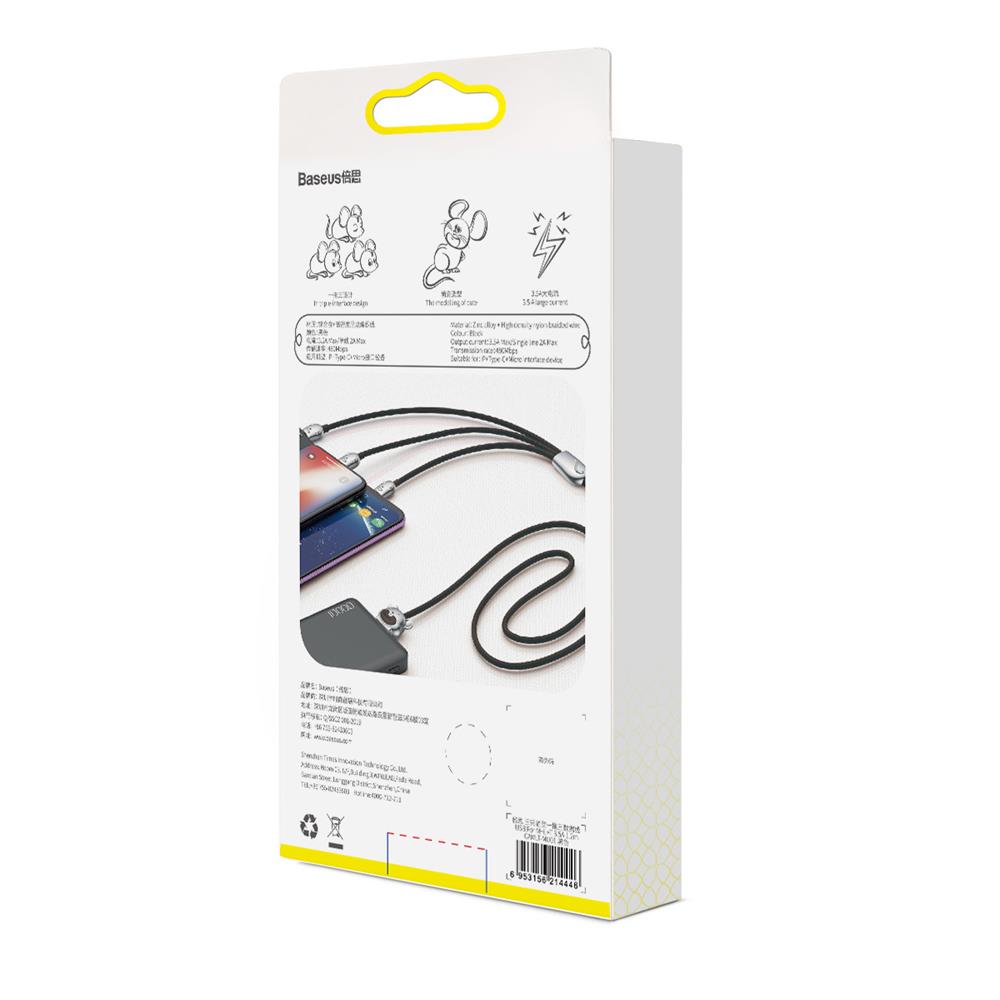 Baseus kabel Three Mouse 3w1 (micro/8-pin/typ-C | 1,2 m) czarny 3,5A / 6