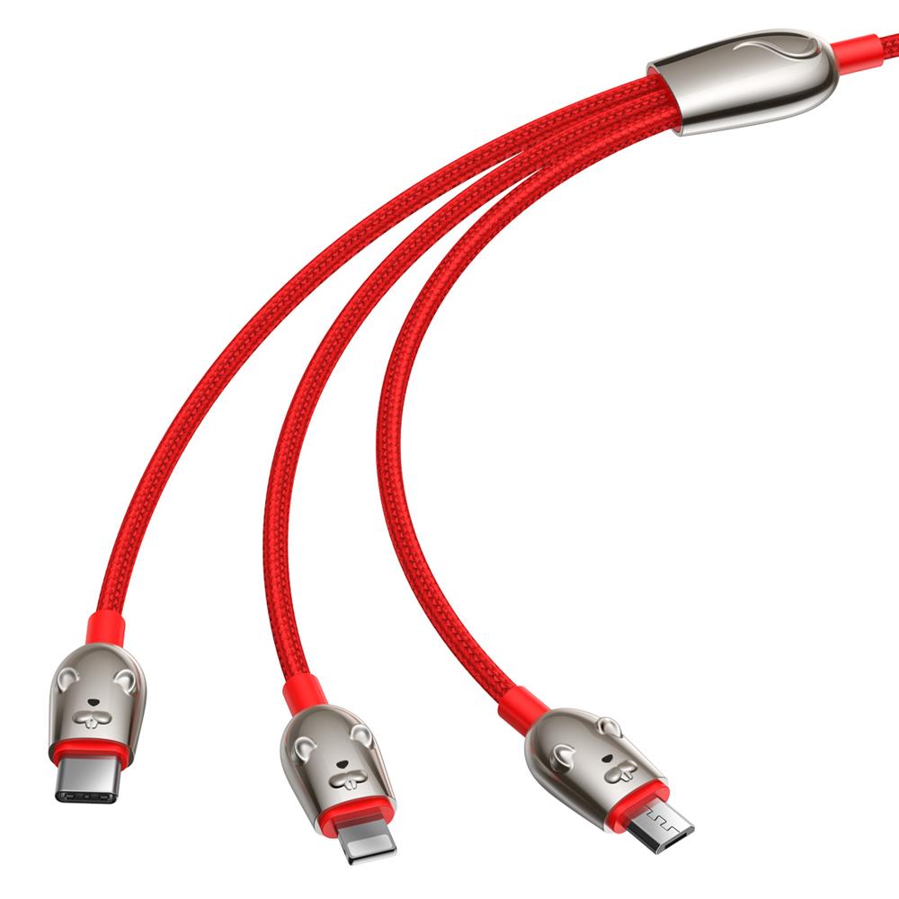 Baseus kabel Three Mouse 3w1 (micro/8-pin/typ-C | 1,2 m) czerwony 3,5A / 4