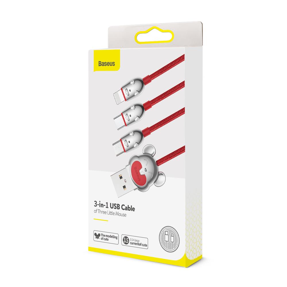 Baseus kabel Three Mouse 3w1 (micro/8-pin/typ-C | 1,2 m) czerwony 3,5A / 6