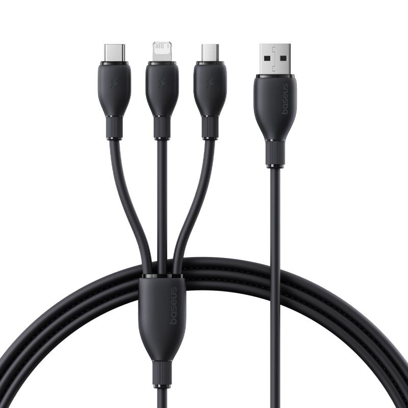 Baseus Kabel ultra-szybkiego adowania One-for-Three USB-A do M+L+C 3.5A 0.8m Czarny