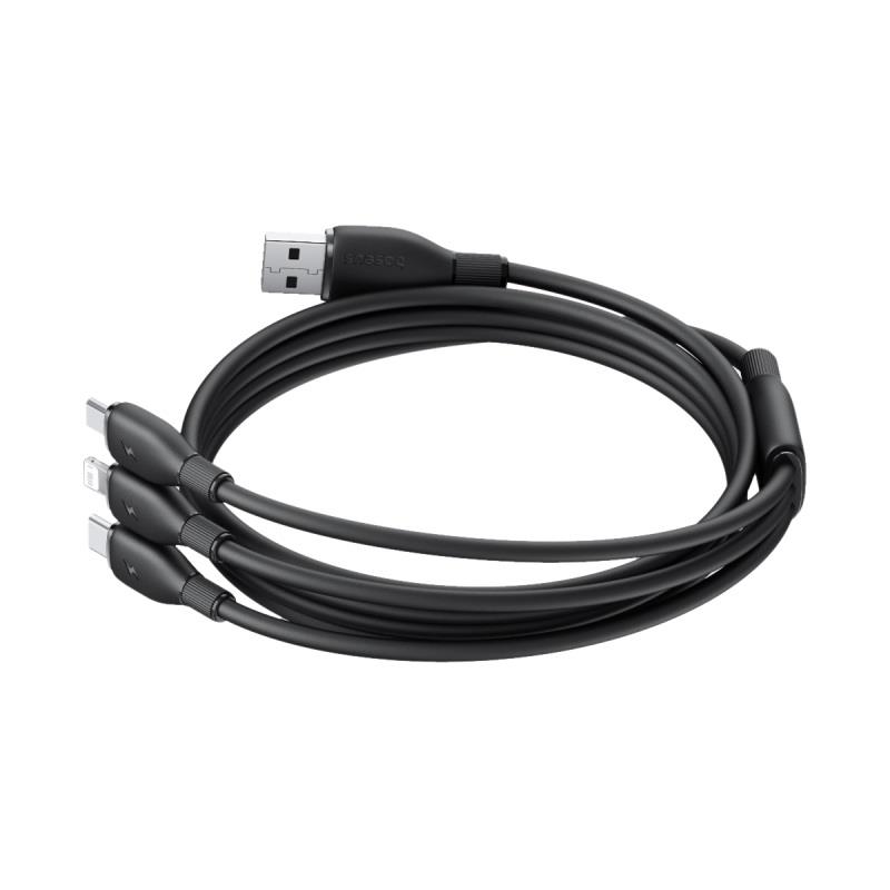 Baseus Kabel ultra-szybkiego adowania One-for-Three USB-A do M+L+C 3.5A 0.8m Czarny / 3