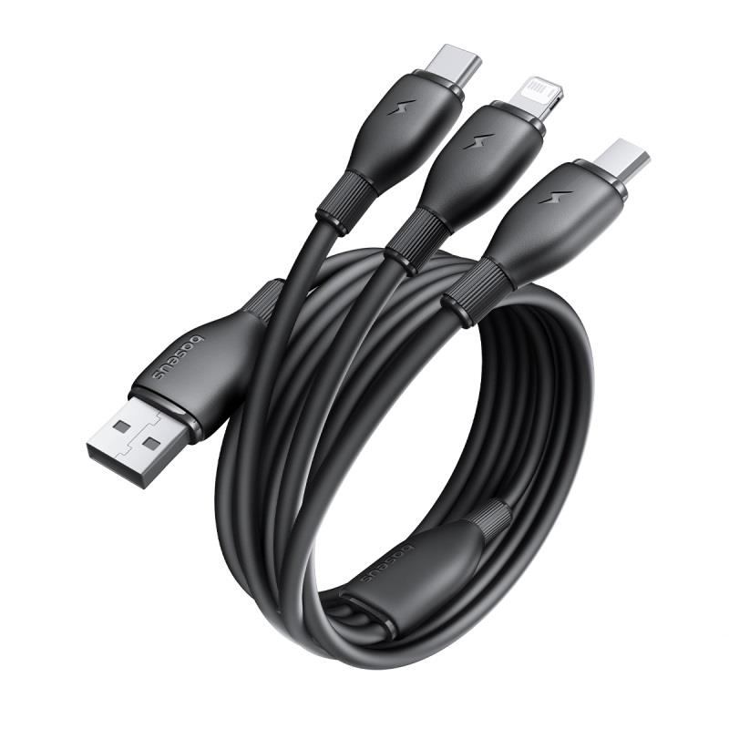 Baseus Kabel ultra-szybkiego adowania One-for-Three USB-A do M+L+C 3.5A 0.8m Czarny / 4