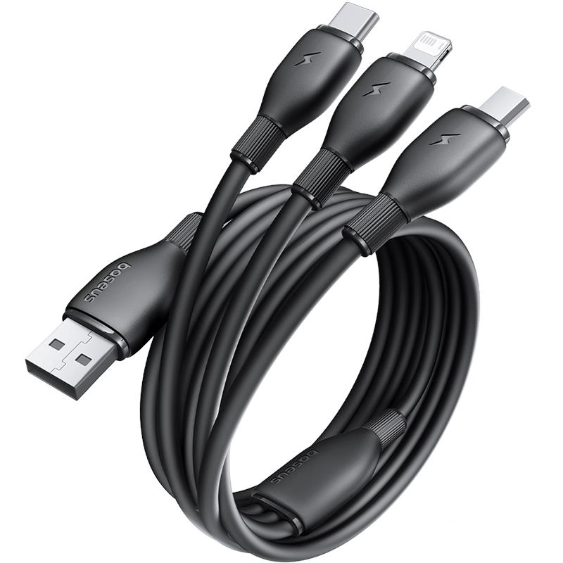 Baseus Kabel ultra-szybkiego adowania One-for-Three USB-A do M+L+C 3.5A 0.8m Czarny / 5