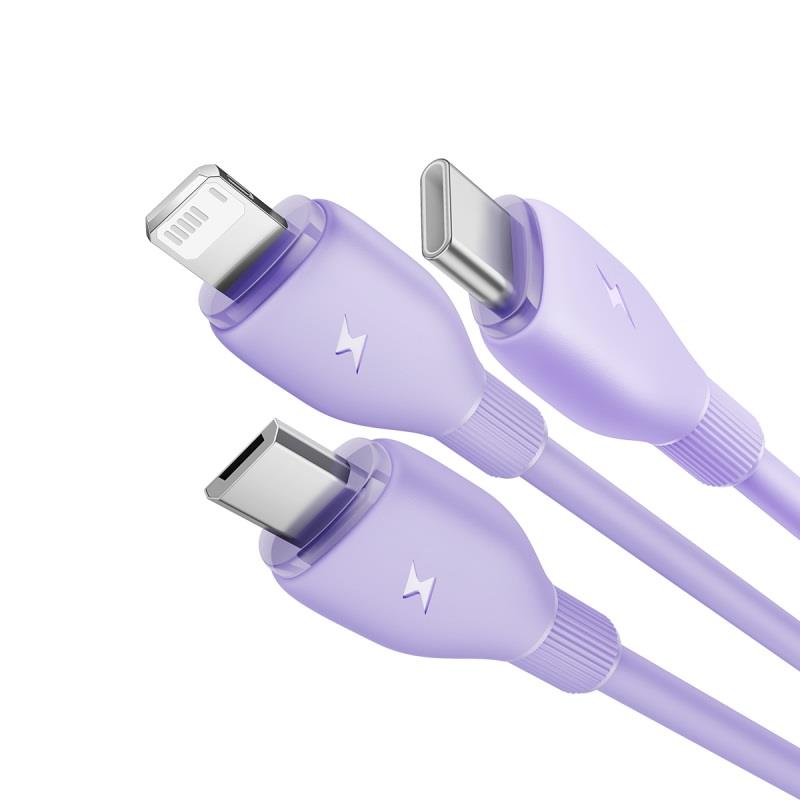 Baseus Kabel ultra-szybkiego adowania One-for-Three USB-A do M+L+C 3.5A 1.3m Fioletowy / 2