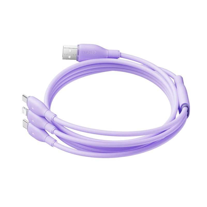 Baseus Kabel ultra-szybkiego adowania One-for-Three USB-A do M+L+C 3.5A 1.3m Fioletowy / 3