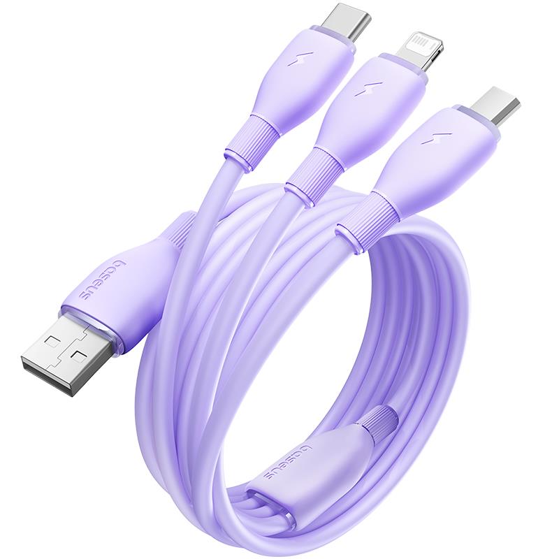 Baseus Kabel ultra-szybkiego adowania One-for-Three USB-A do M+L+C 3.5A 1.3m Fioletowy / 5