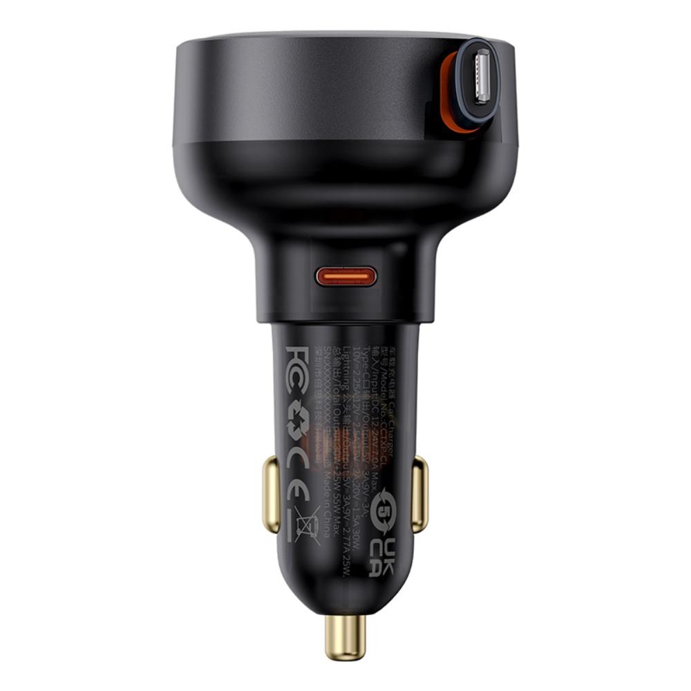 Baseus adowarka samochodowa Enjoyment Pro Car Charger C+Retractable iP Cable 55W czarna / 4