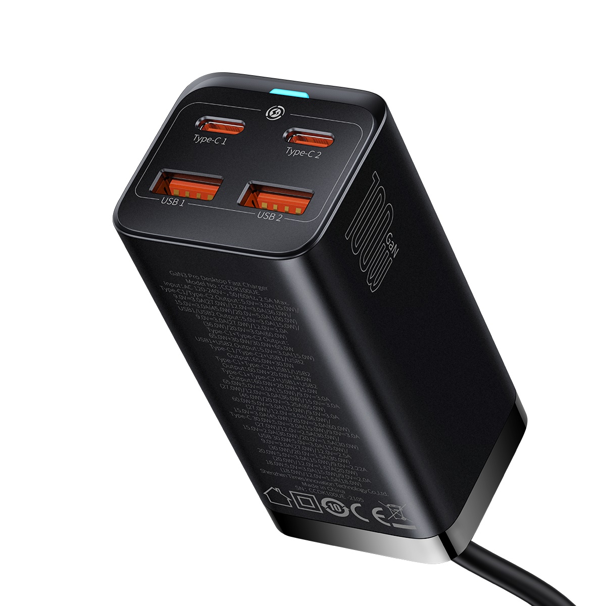 Baseus adowarka sieciowa GaN3 Pro 100W 2x USB-C 2x USB czarna / 5