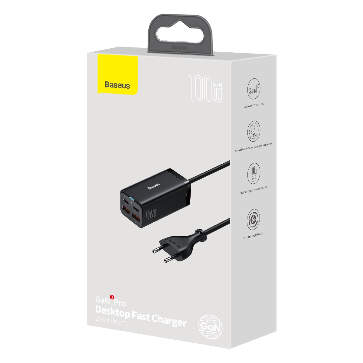 Baseus adowarka sieciowa GaN3 Pro 100W 2x USB-C 2x USB czarna / 8