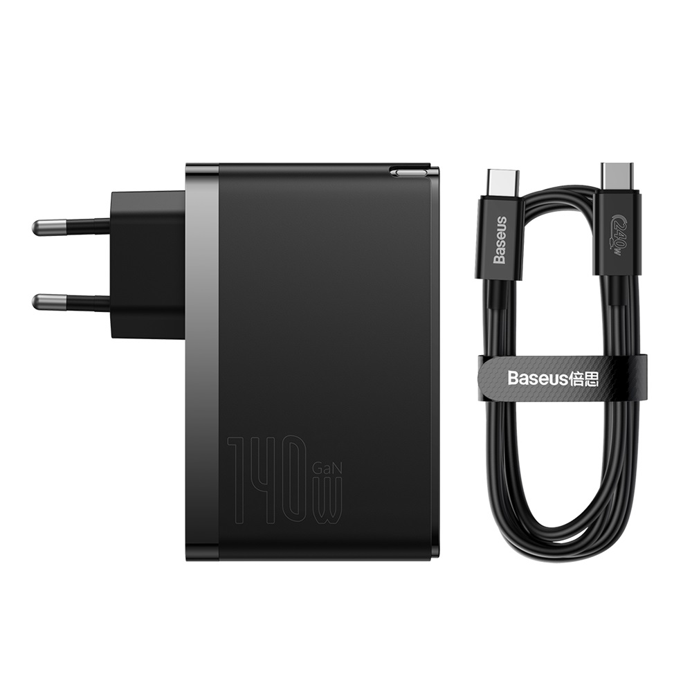 Baseus adowarka sieciowa GaN5 Pro PD 140W 2x USB-C 1x USB czarna + kabel USB-C - USB-C 240W