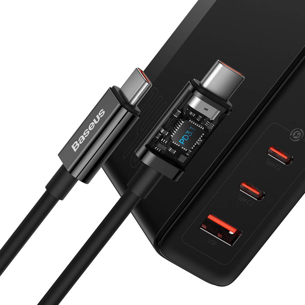 Baseus adowarka sieciowa GaN5 Pro PD 140W 2x USB-C 1x USB czarna + kabel USB-C - USB-C 240W / 5