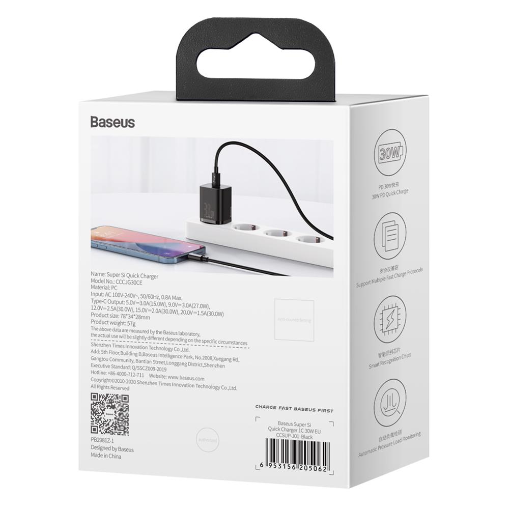 Baseus adowarka sieciowa Super Si PD 30W 1x USB-C czarna / 7