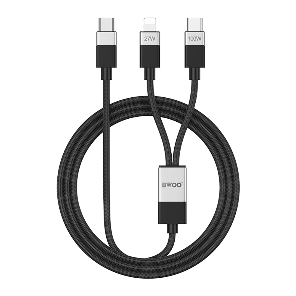 BWOO Pleciony kabel 2 w 1 USB-C do USB-C i Lightning 100W/27W