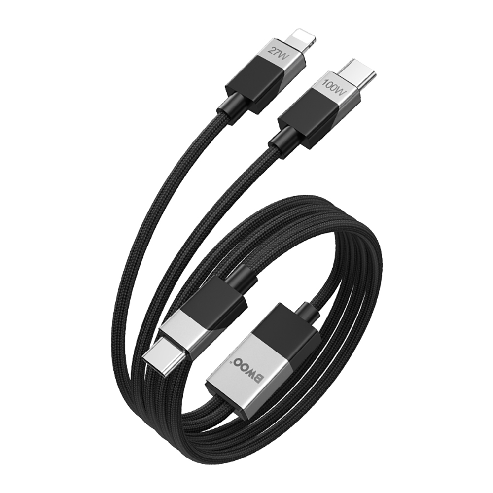 BWOO Pleciony kabel 2 w 1 USB-C do USB-C i Lightning 100W/27W / 2