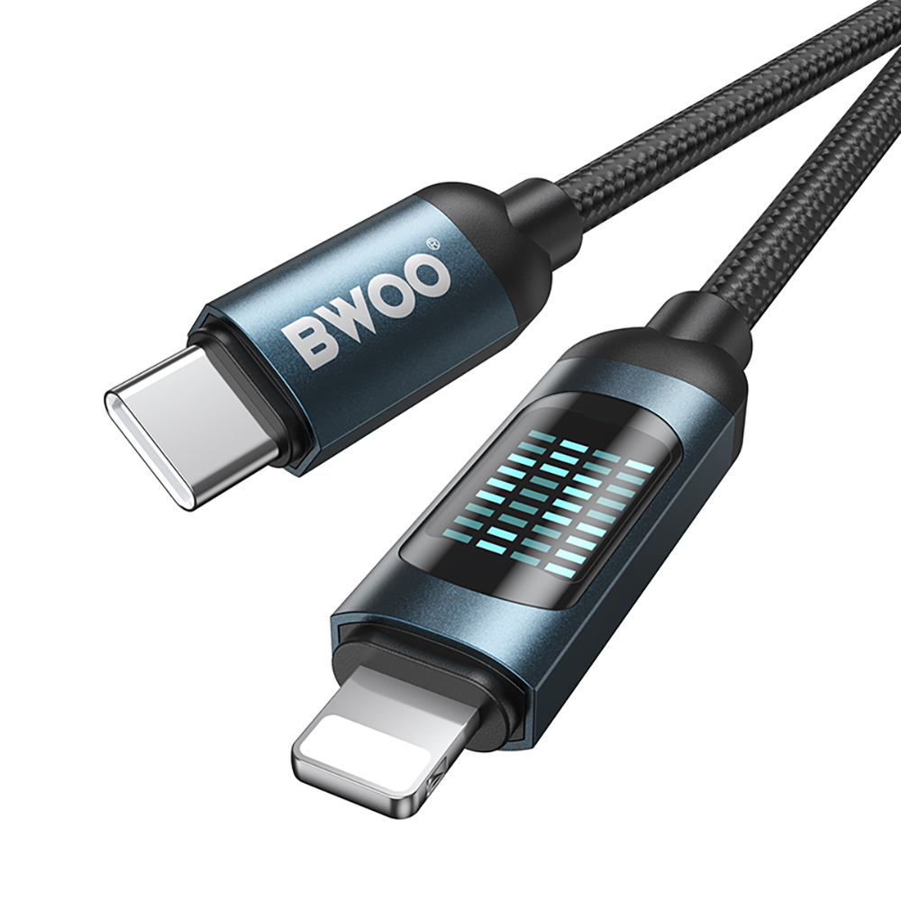 BWOO Pleciony kabel USB-C do USB-C 60W z animowanym podwietleniem, 1m / 2