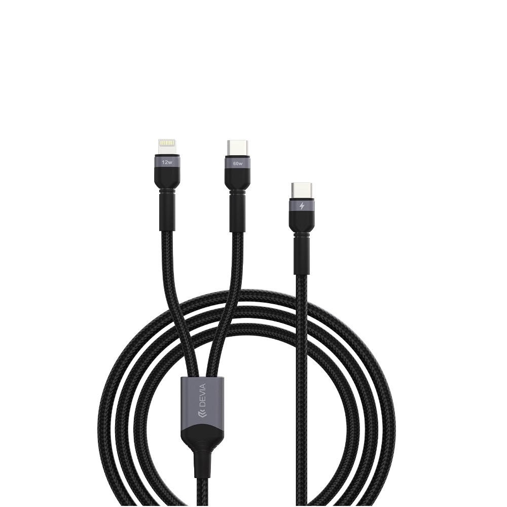 Devia kabel 2w1 Extreme EC648 USB-C + USB-C - Lightning 1,2 m 3A czarny