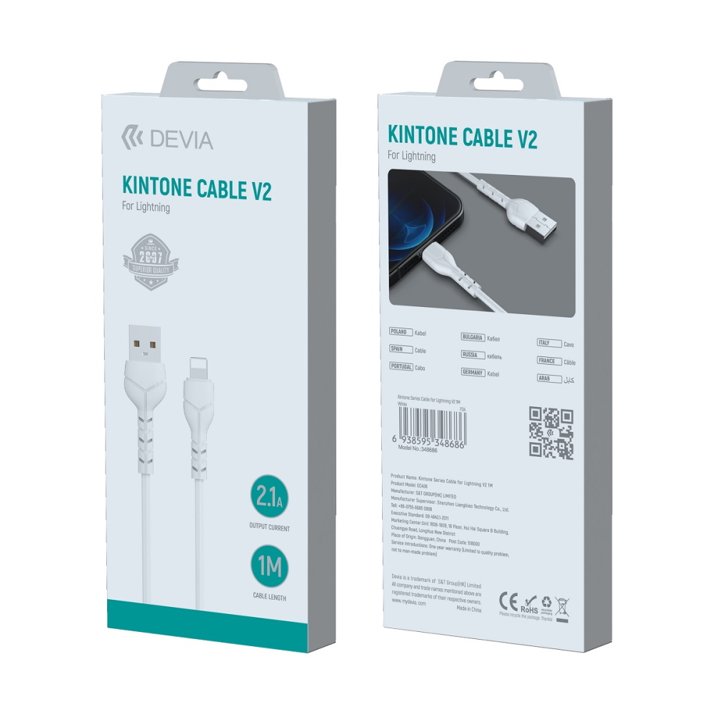 Devia kabel Kintone USB - Lightning 1,0 m 2,1A biay / 6