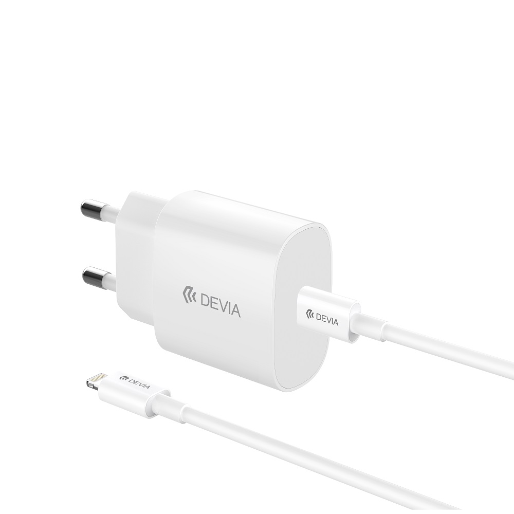 Devia adowarka sieciowa Rocket PD 20W 1x USB-C biaa + kabel USB-C - Lightning