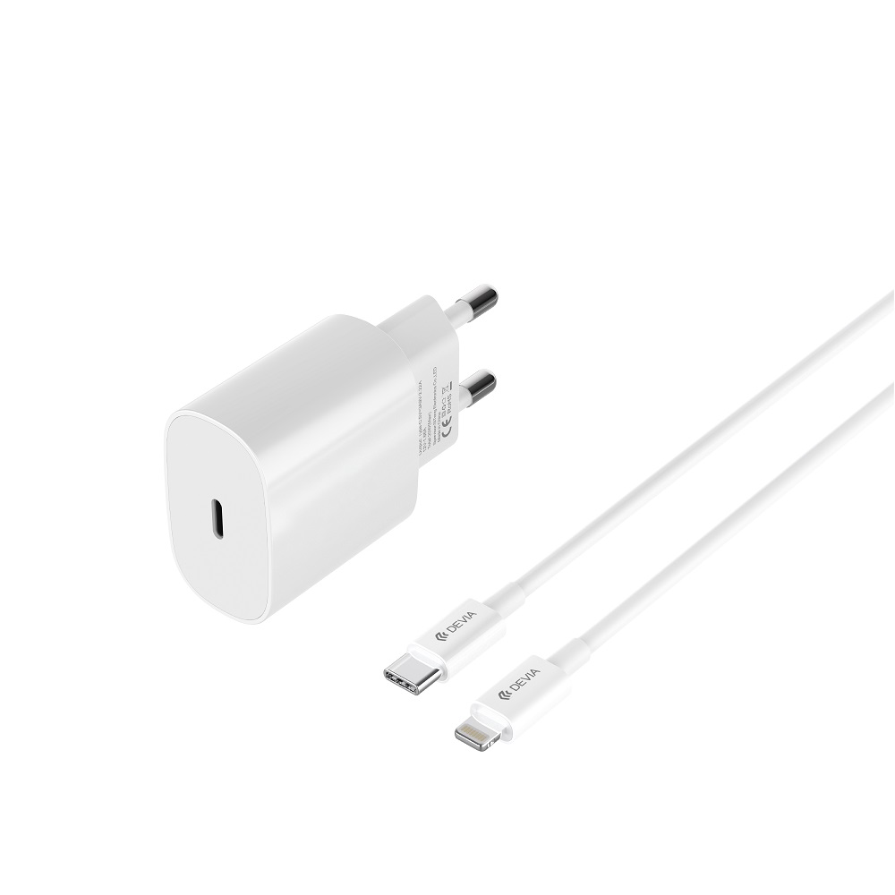 Devia adowarka sieciowa Rocket PD 20W 1x USB-C biaa + kabel USB-C - Lightning / 4