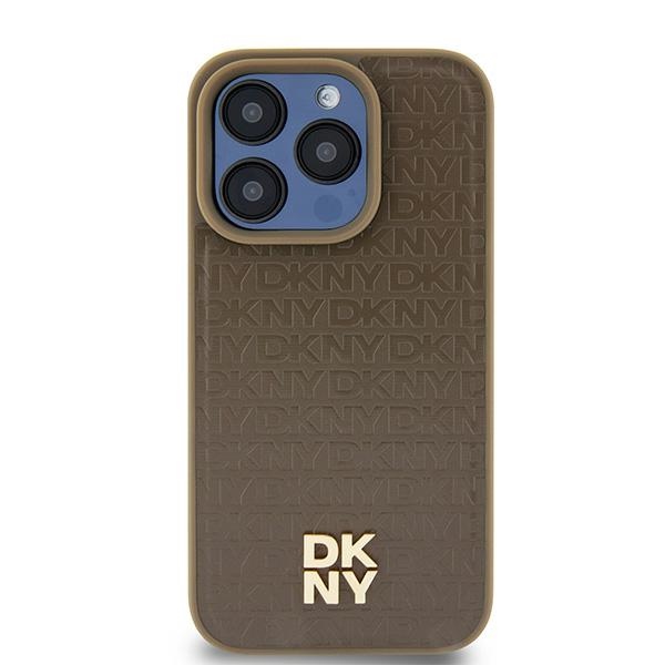 DKNY nakadka brzowa HC Magsafe pu repeat pattern w stack logo Apple iPhone 15