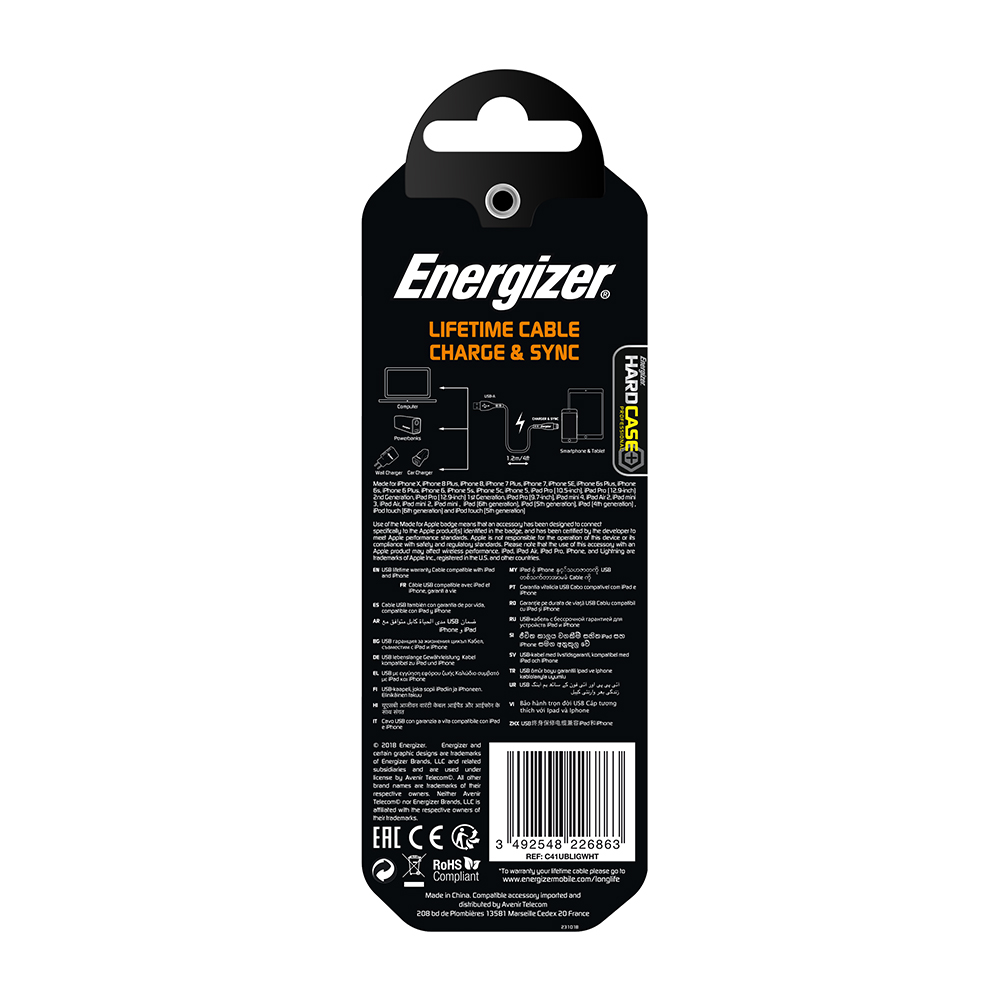 Energizer Hardcase Kabel 8-pin 1,2m biay Lifetime Tinbox / 7