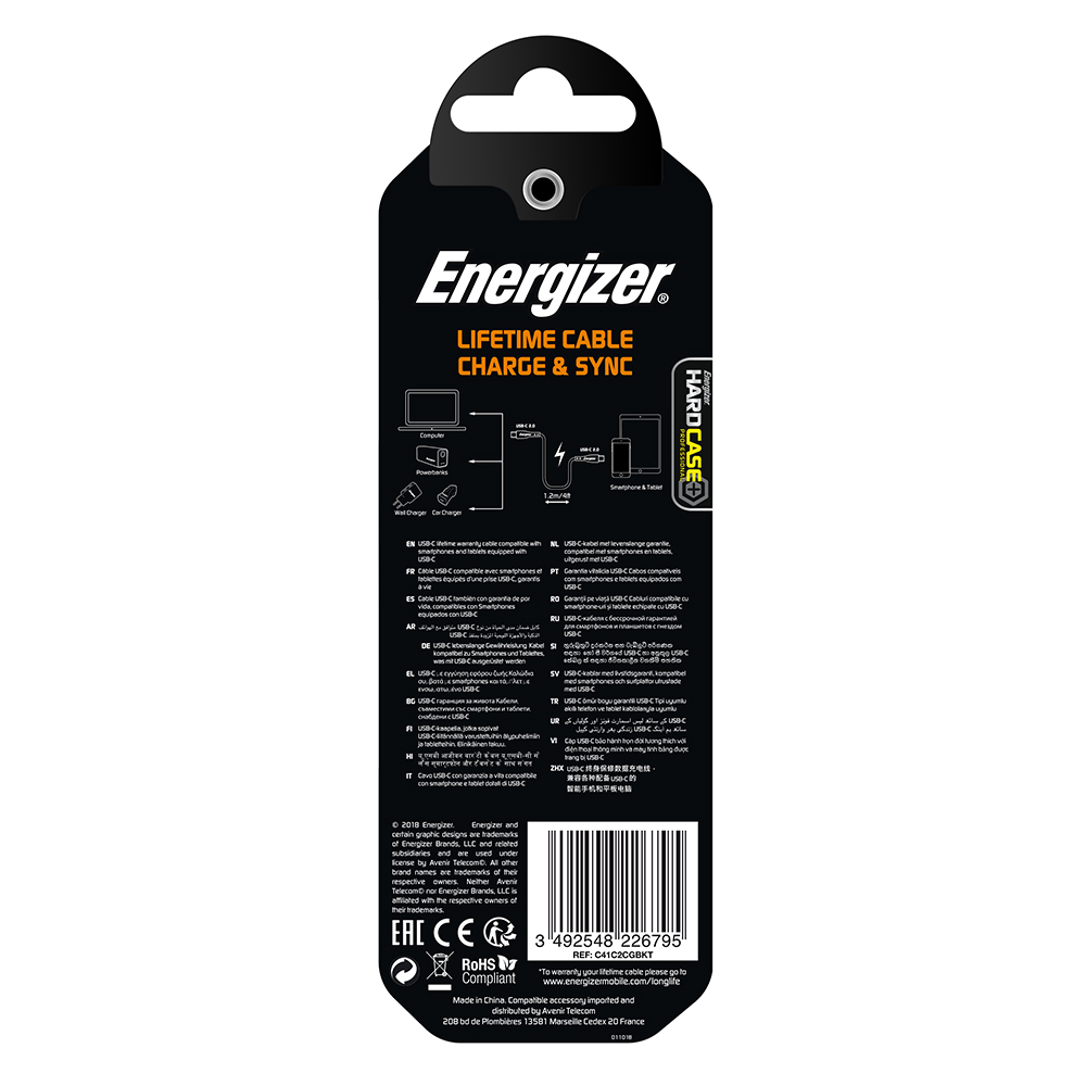 Energizer Hardcase Kabel typ-C/typ-C 1,2m czarny Lifetime Tinbox / 5