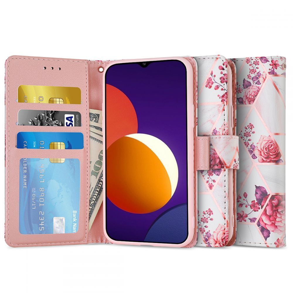 etui z klapk Tech-protect Wallet Floral rose Samsung Galaxy M12