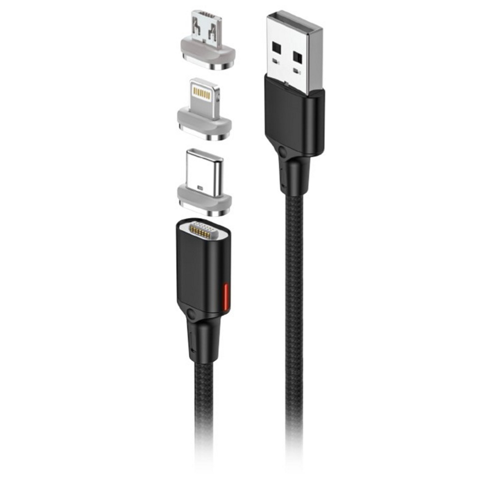 Forever Core kabel magnetyczny 3w1 USB - Lightning + USB-C + microUSB 1,0 m czarny 20W z przesyem danych