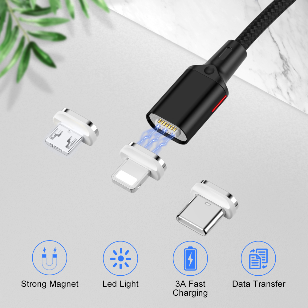 Forever Core kabel magnetyczny 3w1 USB - Lightning + USB-C + microUSB 1,0 m czarny 20W z przesyem danych / 4