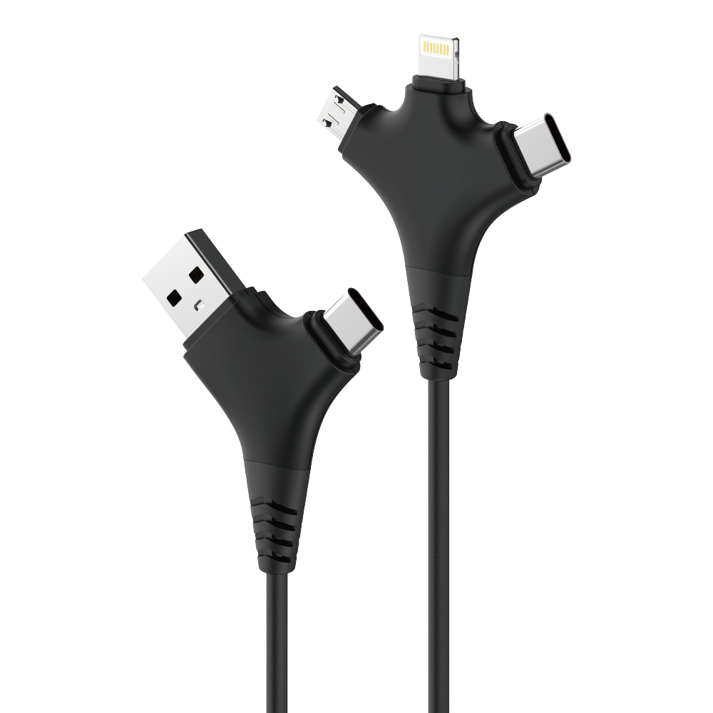 Forever kabel ALLin1 USB + USB-C - Lightning + USB-C + microUSB 1 m 2,4A czarny