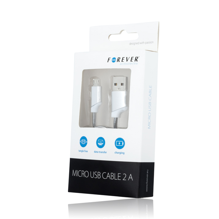 Forever kabel USB - microUSB srebrny metalowy / 2